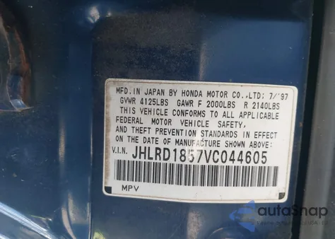 1997 Honda Cr-V из США, поврежденный, VIN JHLRD1857VC044605